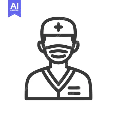Aset premium populer: Modern Line Art Icon of Essential Healthcare Worker with Face Mask and