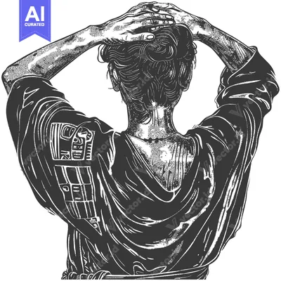 A Black and White Illustration of a Person with Their Hands on Their H