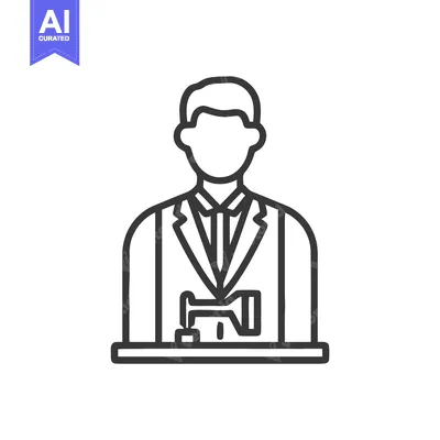 Stylized Line Art Icon of Tailor or Seamster with Sewing Machine, Craf