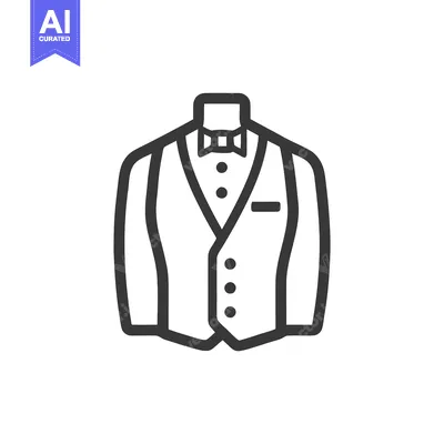 Popular premium asset: Minimalist Line Art Icon of a Formal Tuxedo Suit with Bow Tie and Vest