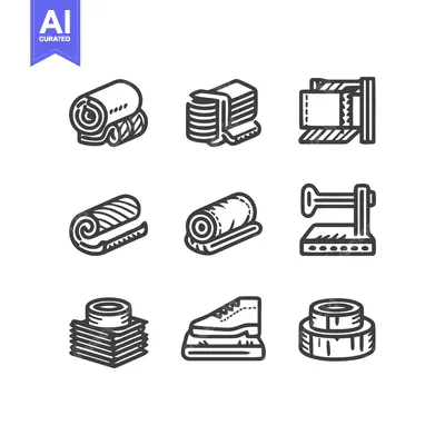 Aset desain premium: Detailed Monochrome Line Icons Set for Textile, Sewing, and Fashion In