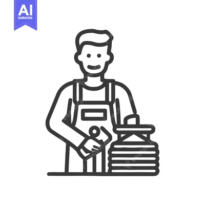 Smiling Barista or Bartender Preparing Beverage Line Art Icon