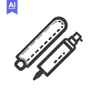 Aset desain premium: Minimalist Bold Outline Marker Pen and Cap Vector Icon on Clean White