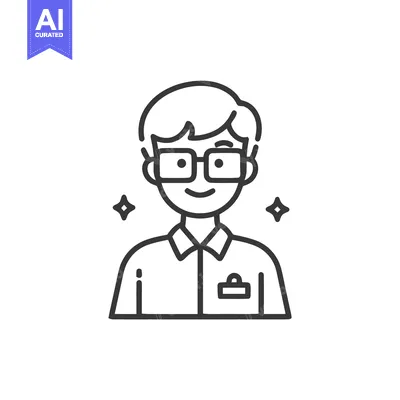Popular premium asset: Clean Line Art Icon of Smiling Professional with Glasses and Name Tag,