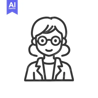 Aset desain premium: Smiling Female Professional Avatar Icon in Clean Line Art Style, Weari