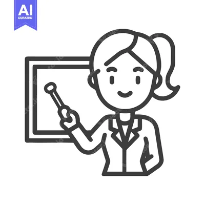 Smiling Female Presenter Icon with Pointer and Whiteboard, Minimalist