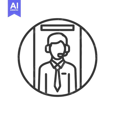 Minimalist Vector Line Icon of Customer Service Agent with Headset in