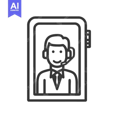 Smiling Customer Service Agent Icon with Headset in Minimalist Line Ar