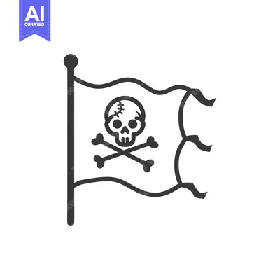 Popular premium asset: A black and white illustration of a pirate flag with a skull and cross