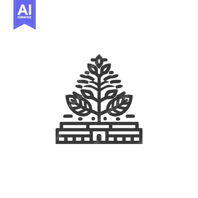 Aset premium populer: Minimalist Black Line Art Icon: Stylized Plant with Leaves Emerging fr