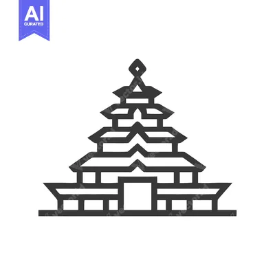 Minimalist Black Line Art Pagoda Icon: Traditional Asian Temple Archit