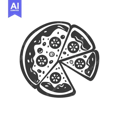 A Black and White Illustration of a Pizza with Three Missing Slices
