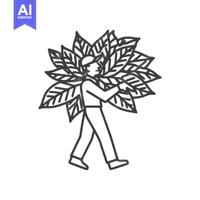 Aset premium populer: Minimalist Line Art Icon of Person Carrying Abundant Leaves on Back