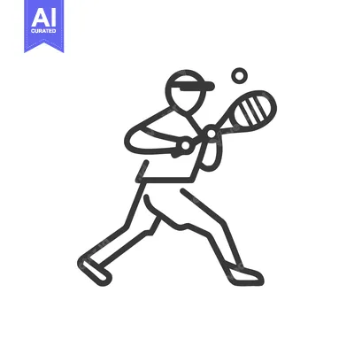 Dynamic Black Line Icon of a Racket Sport Player in Mid-Action, Hittin