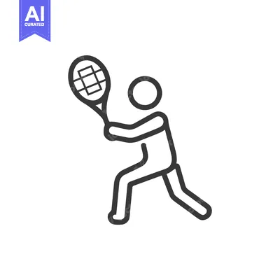Aset premium populer: Dynamic Line Icon of a Tennis Player with Racket in Action, Ready for