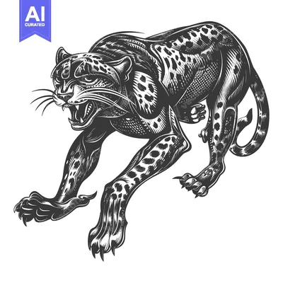 Popular premium asset: A Black and White Illustration of a Prowling Leopard