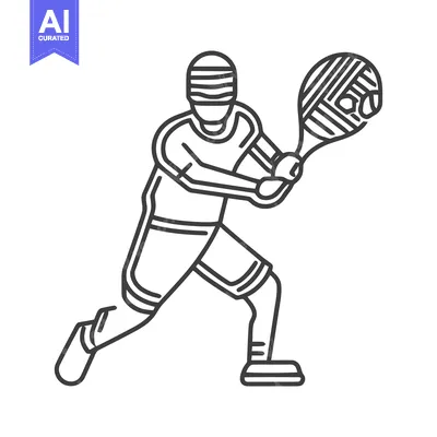 Dynamic Line Art Tennis Player Icon with Racket, Ready for Action Stro