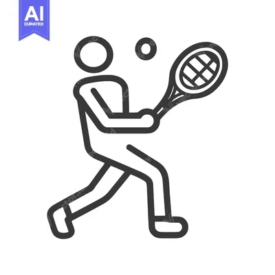 Dynamic Minimalist Line Icon of Tennis Player with Racket and Ball