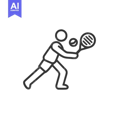 Dynamic Line Icon of Tennis Player Hitting Ball, Minimalist Sport Symb