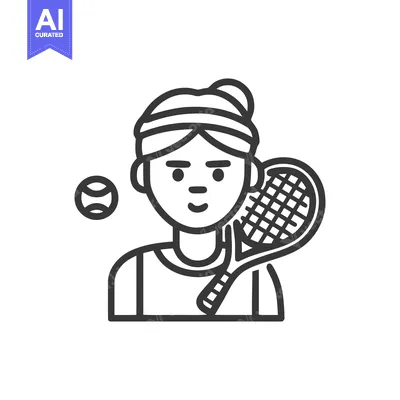 Minimalist Line Art Icon of a Tennis Player with Racket and Ball, Spor