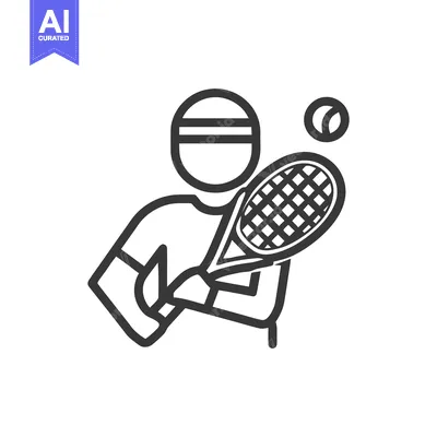 Dynamic Outline Icon of a Tennis Player Hitting the Ball