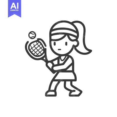 Bold Line Art Icon of a Focused Girl Tennis Player Hitting a Forehand