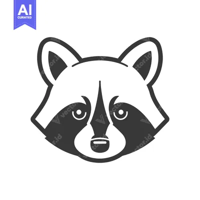 Aset premium populer: A Black and White Illustration of a Raccoon's Face