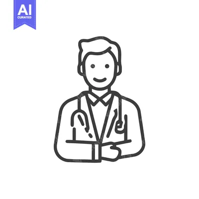 Friendly Male Doctor with Stethoscope, Clean Line Art Icon
