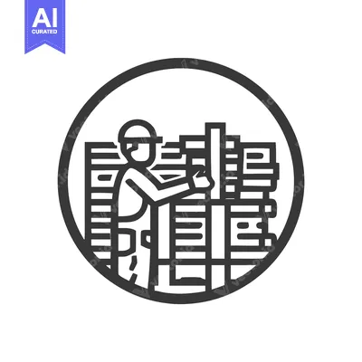Bold line art icon of a construction worker building a structure insid