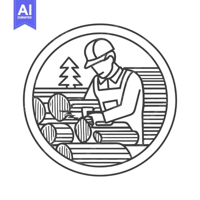 Skilled Woodworker Crafting Timber in a Minimalist Line Art Emblem