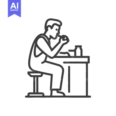 Focused artisan at a workbench, a bold line art icon of meticulous cra