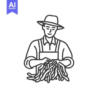 Aset premium populer: Artisan Farmer Inspecting Cured Tobacco Leaves, Minimalist Line Art Ic