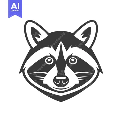 Premium design asset: A black and white illustration of a raccoon's face