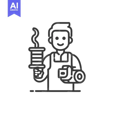 Smiling Artisan with Thread Spool and Measuring Tape Line Icon
