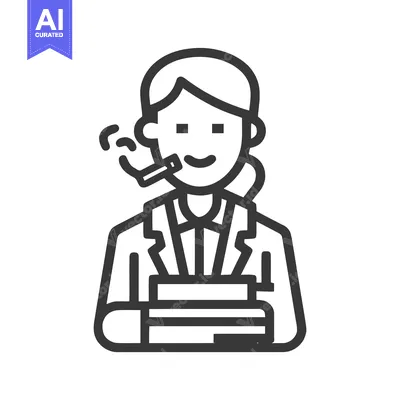 Classic Professor Character Icon: Smoking Pipe, Holding Books, Minimal