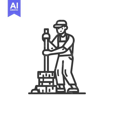 Manual Laborer Tamping Paving Stones, Bold Monochrome Line Art Icon