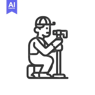 Bold Line Art of a Plumber in a Cap Using a Pipe Cutter