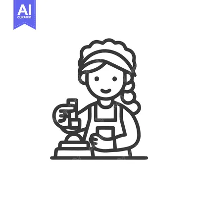 Smiling Female Scientist with Microscope, Minimalist Outline Icon