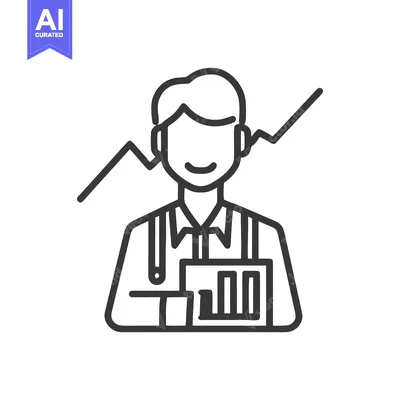 Smiling Business Analyst with Upward Growth Chart Line Icon