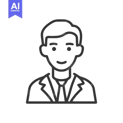 Simple Line Art Icon of a Friendly Businessman in a Suit and Tie