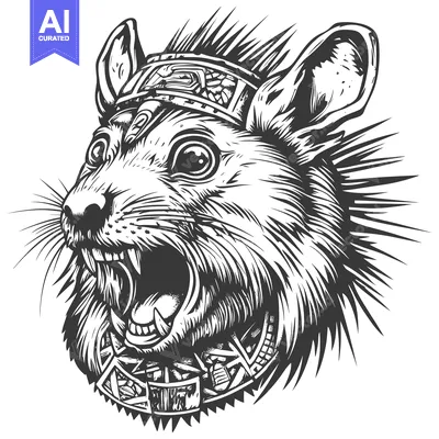 A Black and White Illustration of a Rat with a Spiky Hairstyle and Tri