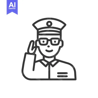 Friendly Soldier with Glasses Saluting, Minimalist Outline Icon