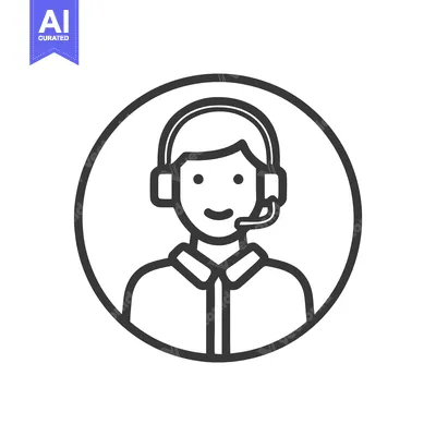 Aset premium populer: Smiling Call Center Agent with Headset, Minimalist Line Art Icon in a