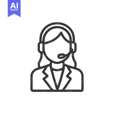 Aset desain premium: Professional Woman with Headset, Minimalist Customer Service Line Icon