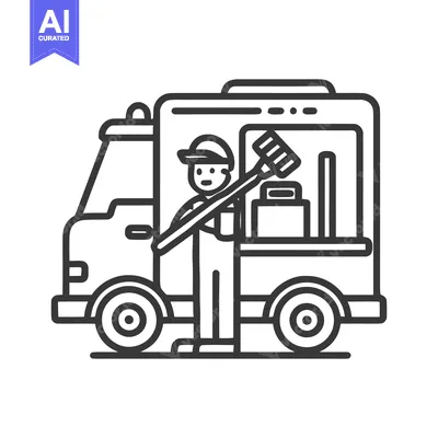 Aset premium populer: Mobile Cleaning Service Worker with Squeegee and Van, Minimalist Line