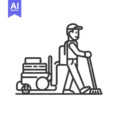 Professional Cleaner with Floor Scrubber and Backpack Unit, Minimalist