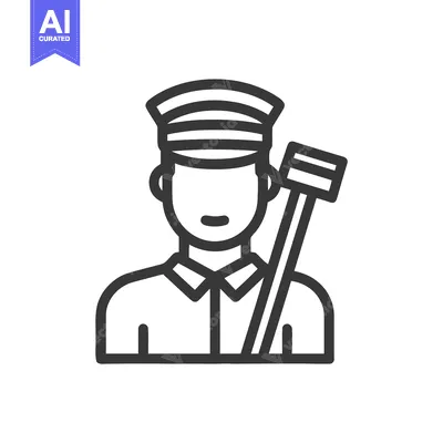 Minimalist Line Icon of a Uniformed Janitor Holding a Squeegee