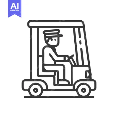 Uniformed driver operating an electric shuttle cart, a minimalist blac