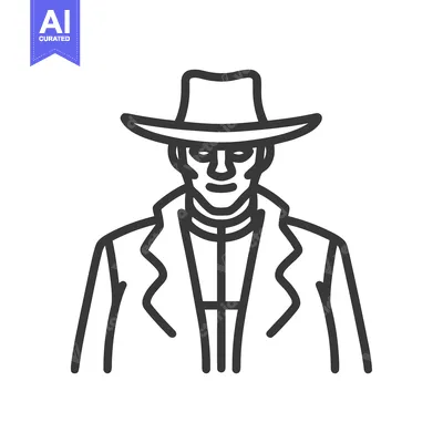 Aset premium populer: Enigmatic Western Figure with Shadowed Eyes Line Art