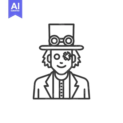 Eccentric Steampunk Inventor Line Art Icon with Goggles and Gear Eyepa